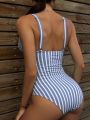 SHEIN Swim Vcay Striped Plunging One-Piece Swimsuit