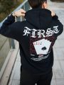 Loose Fit Men's Poker Cards & Letter Print Hoodie And Pants Set