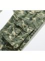 Teenage Boys' Vintage Camouflage Multi-pocket Wide Leg Comfortable Denim Straight Cargo Pants, Street Style