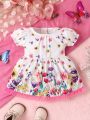 Baby Girls' Fashionable Sweet Floral Printed Dress