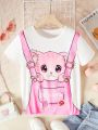 SHEIN Kids EVRYDAY Tween Girls Cat Carrier Printed Round Neck T-Shirt