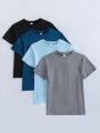 4pcs/Set Teenage Boys' Round Neck Short Sleeve T-Shirt