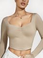 SHEIN BASICS Women'S Sweetheart Neck Long Sleeve T-Shirt