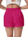 SHEIN Swim Basics 1pc Women's Solid Color Elastic Waist Cover Up Shorts