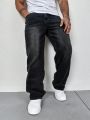 Men's Straight Leg Jeans With Loose Fit And Diagonal Pockets