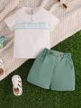 Baby Boy Shirred Detail Peter Pan Collar Top & Shorts