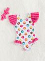 Infant Swimsuit Cute Donut And Ruffle Edge Vacation Beachwear With Hairband Summer