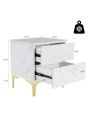 Marble Print Nightstands, Small Side Tables with Two Drawers, Narrow Side Stands for Bedroom, Living Room, Couch, Study, Modern End Stands with Sturdy Metal Legs, White