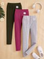 SHEIN Teen Girls' Solid Color Texture Jointed Casual Leggings Set, 3pcs