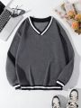 Men's Striped V-neck Fleece Sweatshirt