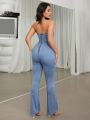 SHEIN ICON Strapless Washed Denim Jumpsuit