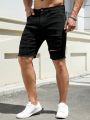 Manfinity Men Plus Ripped Frayed Raw Hem Bermuda Denim Shorts