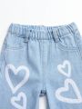 Baby Heart Print Wide Leg Jeans