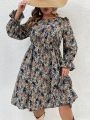 SHEIN VCAY Plus Size Floral Print Crew Neck Dress