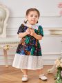 Baby Girl Spring Classic Floral Print Splicing Lace Cute Daily Casual Elegant Gorgeous Dress