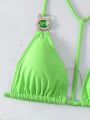 SHEIN Swim SXY Bikini Swimsuit Set Featuring Rhinestone Embellished Knot And Side Straps