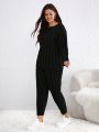 Plus Size Solid Color Casual Sweater Set