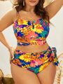 SHEIN Swim Vcay Plus Size Women'S Tropical Plant Printed Swimsuit Set