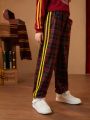 HARRY POTTER X SHEIN Tween Girl Plaid Patched Detail Contrast Tape Side Sweatpants