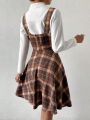 SHEIN Qutie Plaid Print Overall Dress Without Blouse