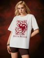 HOUSE OF THE DRAGON X SHEIN 1pc Pattern Printed Round Neck T-Shirt