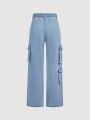 SHEIN Teen Girls' Workwear Style Denim Pants