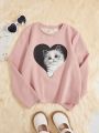 SHEIN Kids QTFun Tween Girl Cat Print Tee