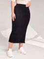 SHEIN Mulvari Plus Lettuce Trim Ribbed Knit Skirt