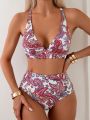 SHEIN Swim BohoFeel Women's Plant Print Swimwear Set