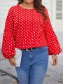 SHEIN LUNE Plus Size Women'S Polka Dot Lantern Sleeve Shirt