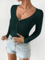 SHEIN Frenchy Ribbed Knit Button Front Cardigan