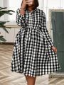 Plus Size Plaid Shirt Dress For Women