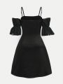 Teenage Girls' Elegant Off-Shoulder Bodycon Dress With Large Bow Decoration