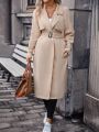 SHEIN Frenchy Lapel Neck Slant Pocket Belted Trench Coat