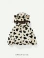 Cozy Cub Baby Girl Heart Print 3D Ear Design Hooded Teddy Jacket