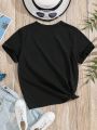 Girls' Casual Short-sleeve T-shirt With Slogan Pattern And Round Neck