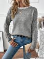 SHEIN Essnce Women's Round Neck Drop Shoulder Sweater With Frill Hem