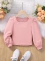 SHEIN Young Girl Square Neck Puff Sleeve Tee