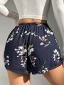 Floral Print Bow Front Sleep Shorts