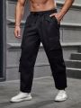 Men Plus Flap Pocket Side Drawstring Waist Cargo Pants