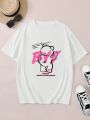 Plus Size Bear And Slogan Print T-shirt