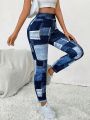 SHEIN Essnce Faux Denim Patchwork Printed Leggings