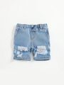 SHEIN Boys' Loose-fit Mid-rise Straight-leg Denim Shorts For Casual Wear