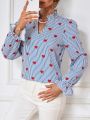 SHEIN LUNE Women's Striped Long Sleeve Shirt With Heart Print