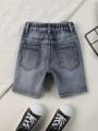 Little Boys' Shredded Cat Whisker Design Washed Denim Jeans Shorts
