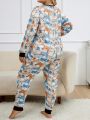 Plus Size Women's Cartoon Bear Printed Pajamas