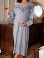 Maternity Patchwork Lace Ruffle Trim Decor Lantern Sleeve Pajama Set