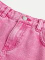 SHEIN Teen Girls' Cute Star Print Washed Denim Straight Leg Jeans