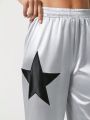 Le freak c est chic Women's Elastic Waist Contrast Star Pattern Wide Leg Pants