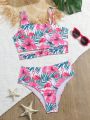 Teenage Girls' Tropical Printed Swimsuit Set